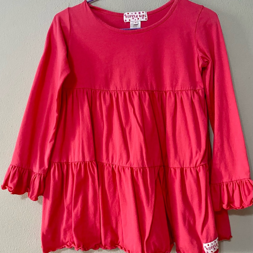Ruffle Girl Red Long Sleeve Tiered Top